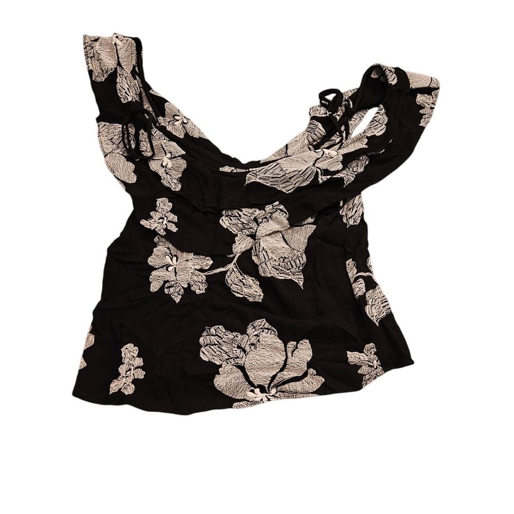 Willow & Clay Black Floral Ruffle Top Girls Small Rayon Made in USA